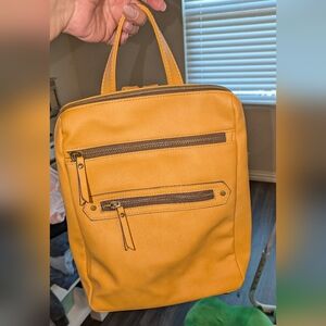 Stylish Yellow Faux Leather Backpack — Excellent Condition